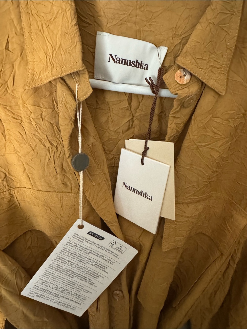 New with Tags Nanushka crinkled button down dress with detachable belt. - Picture 4 of 5